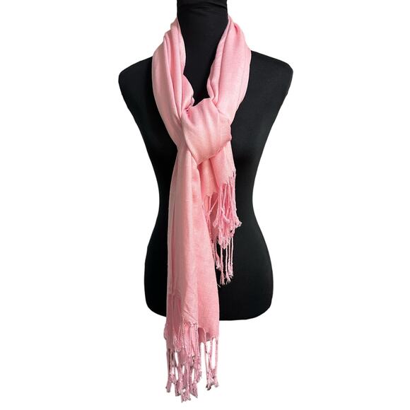 Pashmina Fringed Super Soft Pink Scarf - Picture 1 of 4
